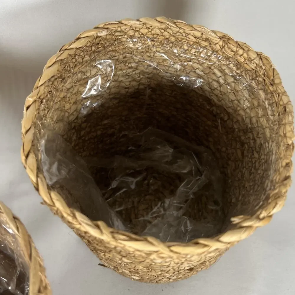 Set of 3 Rope Jute Wicker Grass Plastic Lined Plant Baskets Holders 5-5.75” Pots
